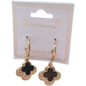 5/$25 Chloe Accessory Black & Gold Floral Double Layer Dangle Earrings